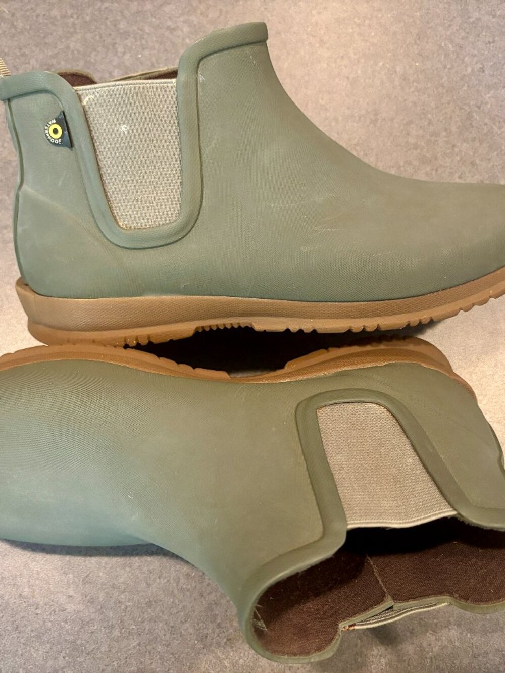 Bogs Sweet Pea Boots Women's 7 Green Brown Waterproof Chelsea Ankle Rain Booties